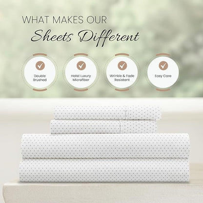 Linen Market Double-Brushed Patterned Microfiber California King Sheet Set 4 Piece – OEKO-TEX Certified Ultra Soft & Wrinkle-Free - 16" Deep Pocket Sheets Easy Care Cal-King Size - Stippled Light Gray
