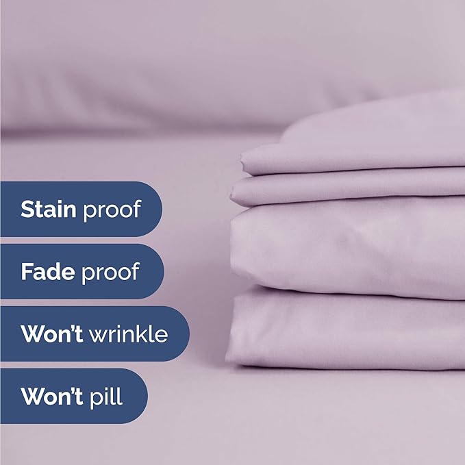 Twin 4 Piece Sheet Set - Cooling & Breathable - Hotel Luxury Bedding, Includes Fitted Sheet for Women, Men, Kids and Teens - 1 Flat, 1 Fitted Sheet, 2 Pillowcases with Deep Pockets - Light Lavender