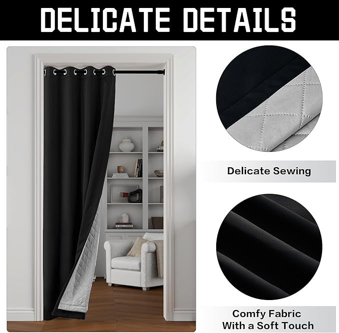 Black Heavy Soundproof Curtains for Window 3-in-1 Full Blackout Drapes Noise Canceling Heat Insulating Winter Curtains for Bedroom Living Room (1 Panel, Black, 50" x 84")