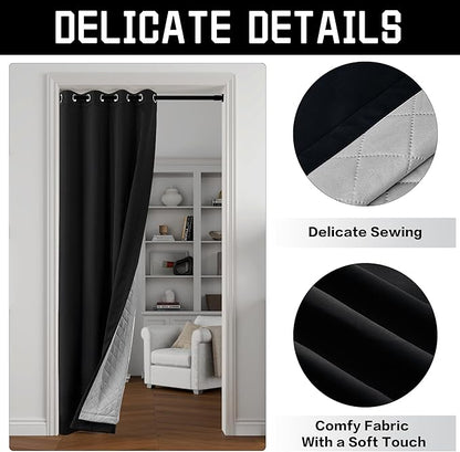 Extra Long Blackout Soundproof Curtains Thermal Insulation Drapes with 3-in-1 Layer Light Blocking Heat Insulating for Bedroom Living Room (1 Panel, Black, 50" x 120")