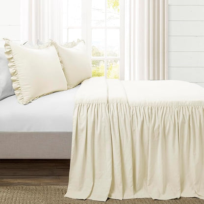 Lush Decor Ruffle Skirt Bedspread Set - 3 Piece Luxurious Farmhouse Bedding Set - Elegant, Charming Ruffle Detail - Timeless Style & Classic Design - Soft and Lightweight - Full, Ivory
