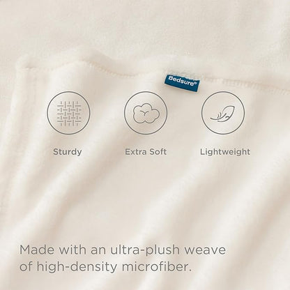 Bedsure GentleSoft Fleece Blanket Twin Size Cream - 300GSM Lightweight Plush Fuzzy Cozy Soft Warm Blanket for Bed, Sofa, Couch, Travel, Camping, 60x80 inches