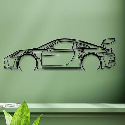 Dekory Car Wall Art – 911 GT3 RS (992) Black Metal Sports Car Silhouette, Modern Industrial Automotive Wall Decor for Garage, Living Room or Bedroom – 40 Inch (L)