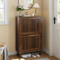 Shoe Cabinet with 2 Flip Slatted Drawers, Farmhouse Slim Shoe Organizer Rack with Golden Handles, Freestanding Hidden Entryway Storage for Hallway, Walnut
