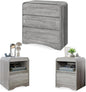 3 Piece Bedroom Set, Dresser and Nightstand Sets for Bedroom, Wood 3 Drawer Dresser & Night Stand Set of 2, Wide Chest of Drawers Modern Storage Cabinet Bedroom Furniture Set, Grey