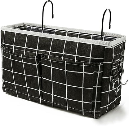 Someteth Bedside Caddy Bedside Hanging Storage Basket Multi-Function Organizer Caddy for Bunk and Hospital Beds Dorm Rooms Bed Rails, Can be Placed Glasses Books Mobile Phones（Black Grid）