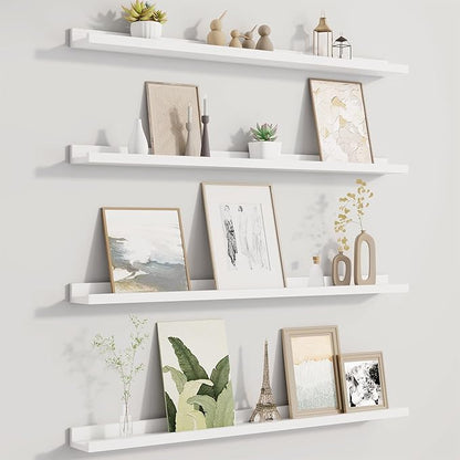 Fun Memories Picture Ledge Shelf for Wall, Floating Shelves Set of 4, 36 Inch Long Nursery Book Shelves for Toys Storage, Kids Bookshelf Wall Mounted for Books Photo Frames, White