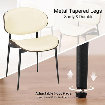 Art Leon Dining Chairs Set of 4, Black Oak Bentwood, Mid Century Modern Chair, Off White Faux Leather Kitchen Dining Room Chairs with Black Metal Legs, Accent Chairs for Bedroom