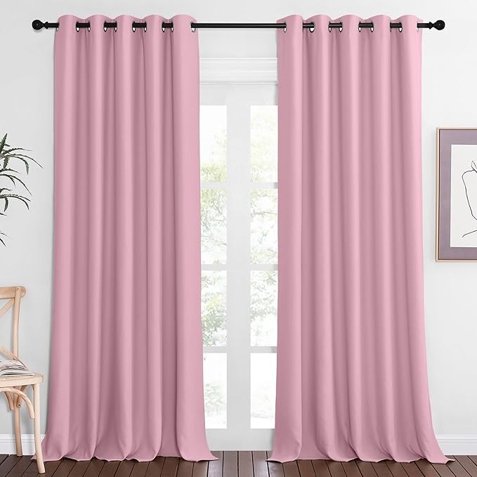 NICETOWN Sliding Door Window Treatment Blackout Patio Door Curtain Panels, Privacy Thermal Drapes for Bedroom Living Room Department with Grommet Top (Rouge Pink, W66 x L110)