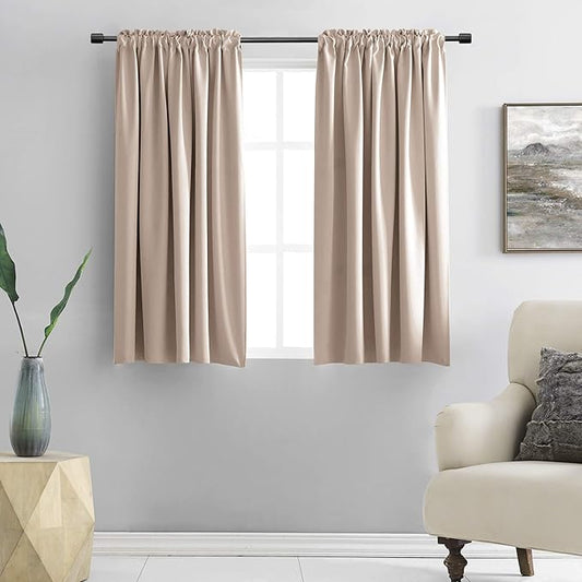 DONREN Warm Taupe Draperies Curtains for Kids Room,Small Window Treatment Thermal Insulated Room Darkening Rod Pocket Top Curtain Panels for Kitchen(Set of 2,42 by 45 Inches Long)