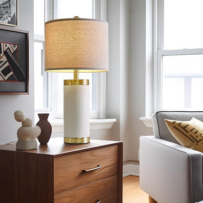 24.5" Modern Ceramic White Bedside Lamp for Bedroom Decor Farmhouse Table Lamp for Living Room Office Dorm