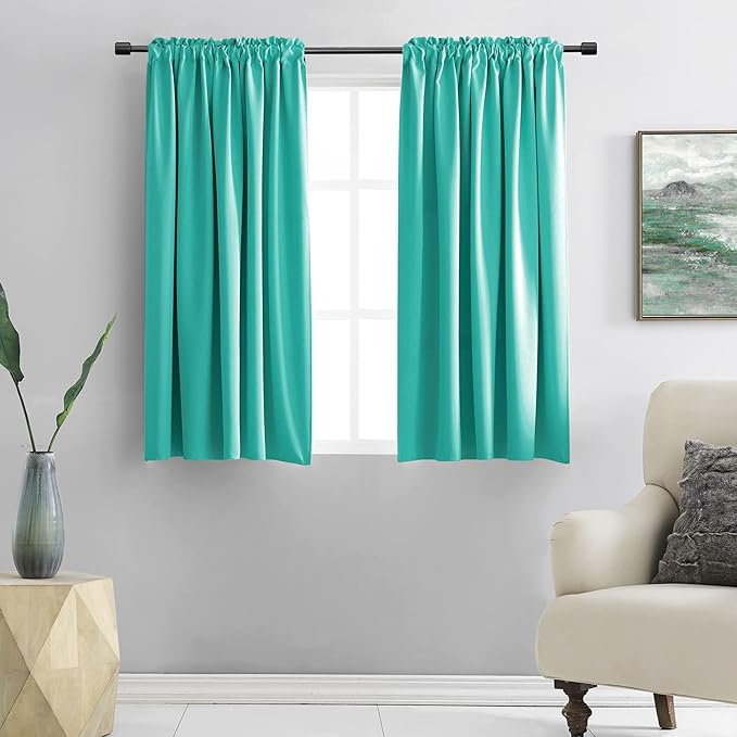 DONREN Turquoise Blackout Curtains - Room Darkening Thermal Insulated Living Room Window Curtain Panels Drapes (42 x 45 Inches Long,Set of 2)
