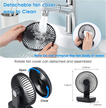 Digibond Oscillating Fan 5.1in Small Wall Mounted Oscillating Desk Fan Auto 90° Rotated Quiet 4 Speeds 4500mAh Rechargeable Battery Powered Cordless USB Fan for Indoor/Outdoor/Bedroom(Black)