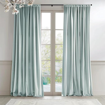 Lazzzy Velvet Blackout Curtains Thermal Insulated Room Window Drapes Super Soft Luxury Curtains for Living Room Bedroom Rod Pocket 2 Panels, Misty Blue, 52" W x 72" L