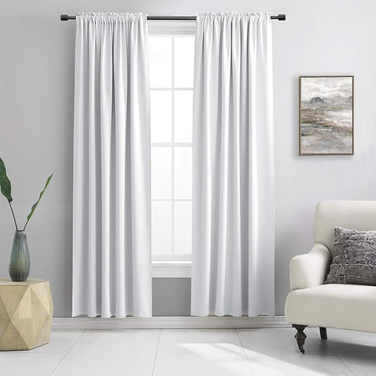 DONREN Greyish White Window Curtain Panels - 42 Width x 84 Length 2 Panels Thermal Insulated Rod Pocket Room Darkening Curtains for Bedroom