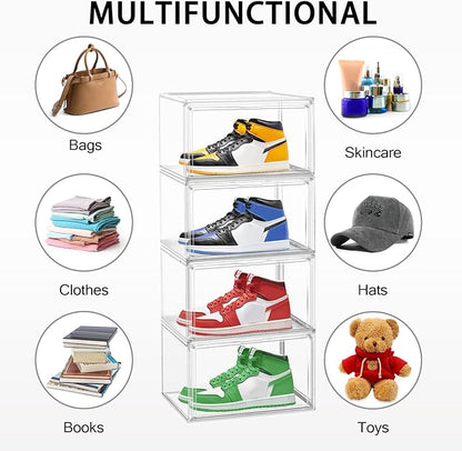 Size 12 Acrylic Shoe Boxes,12 Pack Shoe Display Cases Clear Plastic Stackable Shoe Container Hat Sneaker Storage Bins, Fit Up to US Men's/Women's Size 12 Shoes