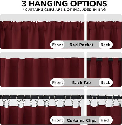 Deconovo Blackout Curtains for Living Room Thermal Insulated Back Tab and Rod Pocket Room Darkening Curtains 52Wx72L Inch Burgundy Red 2 Panels