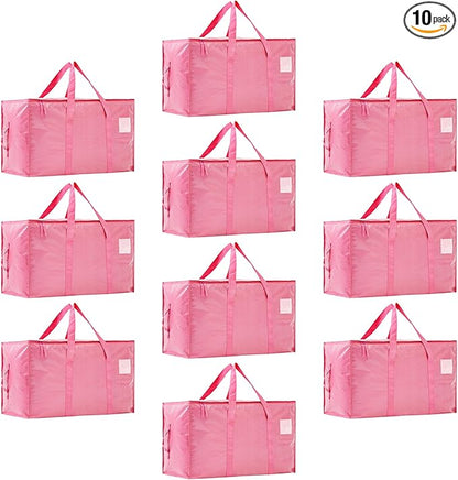 Moving Bags Heavy Duty Extra Large, Moving Boxes, Moving Supplies Essentials,Storage Bins with Lids, Plastic Packing Totes, Storage Bags for Clothes with Handles & Zippers(Pink, 10 Pack)