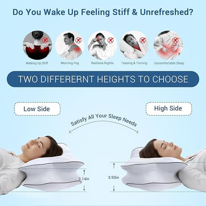 Memory Foam Cervical Pillow for Neck Support & Pain Relief, Butterfly Ergonomic Design – 24×15.75×5.7 Inches, Removable 100% Polyester Pillowcase, Suitable for Side & Back Sleepers