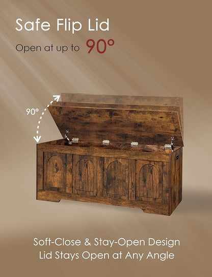 DINZI LVJ Storage Chest, 50” Extra Large Storage Bench with 2 Safety Hinges, Wooden Toy Box with Flip-Top, Large Trunk for Living Room, Playroom, Easy Assembly, Rustic Brown