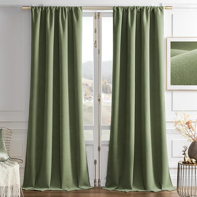 Joydeco Coconut Green Velvet Curtains 72 Inches 2 Panels, Luxury Thermal Insulated Soft Green Curtains for Bedroom & Living Room, Room Darkening Velvet Drapes, Rod Pocket (52W x 72L)