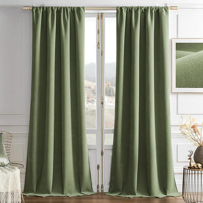 Joydeco Coconut Green Velvet Curtains 72 Inches 2 Panels, Luxury Thermal Insulated Soft Green Curtains for Bedroom & Living Room, Room Darkening Velvet Drapes, Rod Pocket (52W x 72L)