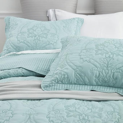 CHIXIN Microfiber King Pillow Shams Set of 2 - Quilted Decorative Pillow Covers - Seaglass - Size (20" x 36")