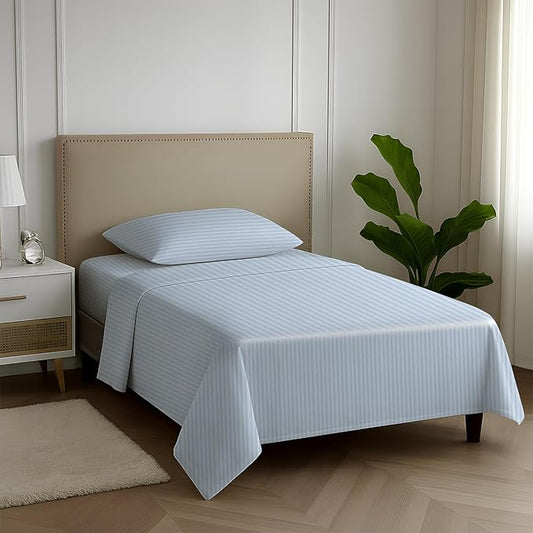 Carressa Linen Striped Egyptian Cotton Sheets Twin XL Size - 600 Thread Count 3 PC Damask Twin XL Sheets Deep Pockets, Sateen Weave College Dorm Bedding, Fits Mattress Upto 18"- Light Blue Stripe