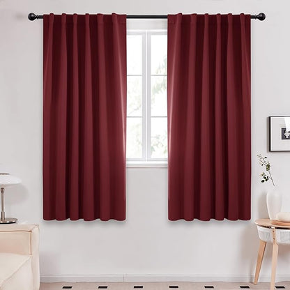 Deconovo Rod Pocket and Back Tab Curtains Solid Thermal Insulated Blackout Curtains for Bedroom 52Wx63L Inch Burgundy Red 2 Panels