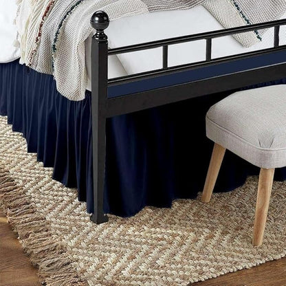 Navy Blue Solid Ruffled Bed Skirt Full-10 Inch Drop Split Corner, Microfiber Bedskirt with Platform Three Sided Coverage