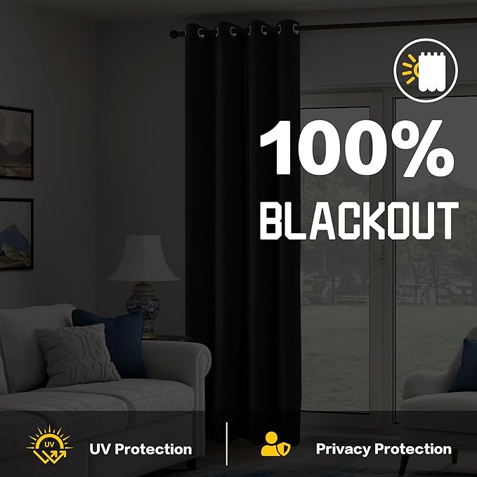 Extra Long Blackout Soundproof Curtains Thermal Insulation Drapes with 3-in-1 Layer Light Blocking Heat Insulating for Bedroom Living Room (1 Panel, Black, 50" x 120")
