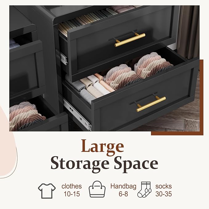 Metal Dresser for Bedroom, Small Dresser with Drawers, 2 Dressers & Chests of Drawers with Curved Corner, Storage Cabinet for Nightstand, Living Room, Hallway, Entryway (Black, 24" W)