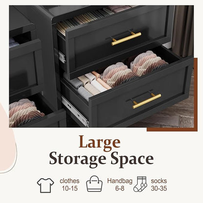 Metal Tall Dresser for Bedroom, Black Dressers & Chest of Drawers, 5 Drawer Dresser with Curved Corner, Bedroom Dressers with Drawers, Storage Cabinet for Hallway, Entryway (Black, 24" W)