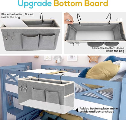 3pcs Bedside Caddy Hanging Storage Bag, Water Cup Holders, Organizer Baskets with Pockets for Bunk Bed Shelf, Hospital Beds, Loft & Dorm Rooms Accessories (Bedside bag-Grey)
