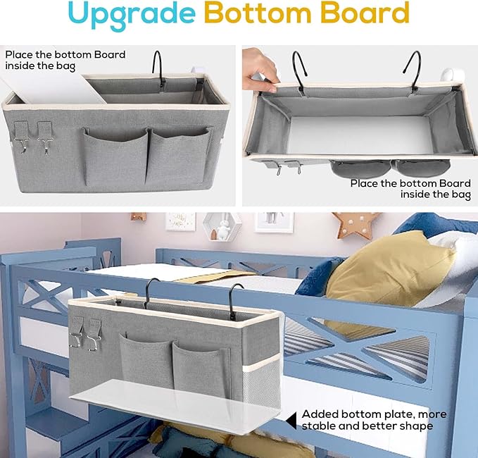 1pcs Bedside Caddy Hanging Storage Bag, Organizer Baskets with Pockets for Bunk Bed Accessories, Loft & Dorm Rooms Chair Bed Rails (Grey-1pcs)