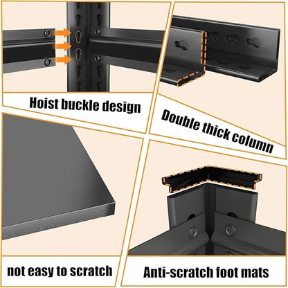 Garage Shelves,14-48''W Heavy-Duty Storage Shelves, Double-Layer Uprights, Thickened Shelves, Waterproof &Rustproof, Suitable for Indoor & Outdoor Use. (BLACK, 5TIER 45''W*16''D*72''H, 5-TIER)