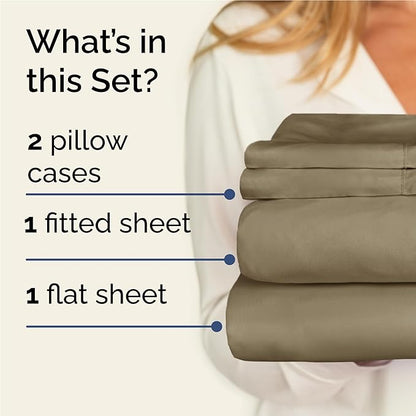 Twin XL 4 Piece Sheet Set - Cooling, Comfy & Breathable - Hotel Luxury Bedding, Includes Fitted Sheet for Women, Men, Kids and Teens - 1 Flat, 1 Fitted Sheet, 2 Pillowcases with Deep Pockets - Khaki