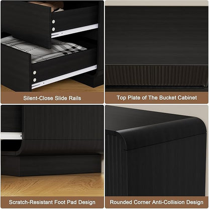 8 Drawer Dresser and 2 Nightstand Sets for Bedroom 3 Pcs Bedroom Set, Modern 39.4" Fluted Dresser with Invisible Handles Nightstand Charging Station, Bedroom Furniture Set for Living Room, Black