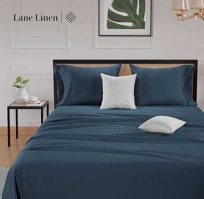 LANE LINEN California King Sheets Sets - 4 PCs. 600 Thread Count Cal King Sheet Set - 100% Cotton Sheets Cal King - Ultra Soft, Sateen Weave California King Bed Sheets Set - Denim