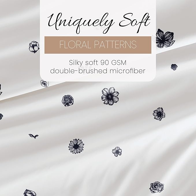 Linen Market Double-Brushed Patterned Microfiber Twin Sheet Set 3 Piece – Oeko-TEX Certified Ultra Soft & Wrinkle-Free - 16" Deep Pocket Sheets - Easy Care Twin Size - Indigo Flowers Navy