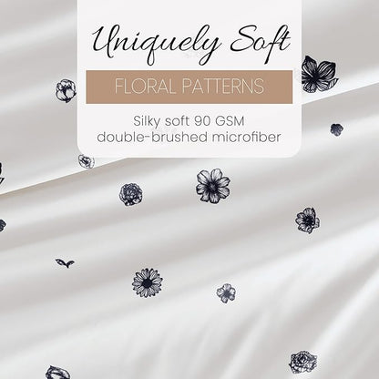 Linen Market Patterned Microfiber Full Sheet Set 4 Piece – Oeko-TEX Certified Ultra Soft & Wrinkle-Free - 16" Deep Pocket Sheets - Easy Care Full Size - Indigo Flowers Navy