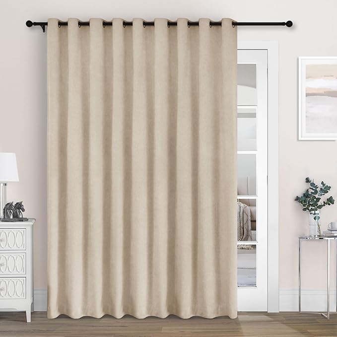 Macochico 100" Wx84 L Taupe Full Blackout Curtains for Sliding Door, Thermal Insulated Drapery for Living Room Bedroom Windows Patio Door, Modern Chenille Grommet Curtains with Tieback 1 Panel