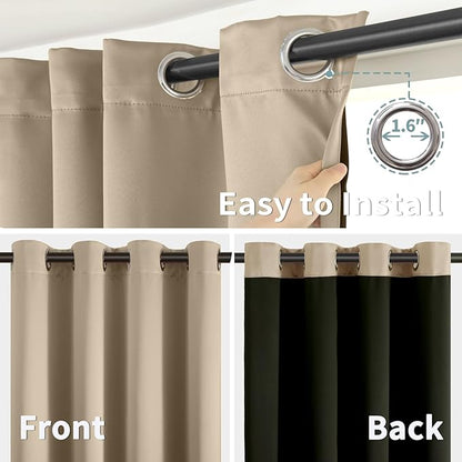 BGment Thermal Insulated 100% Blackout Curtains for Bedroom with Black Liner, Double Layer Full Room Darkening Noise Reducing Grommet Curtain (52 x 108 Inch, Sand, 2 Panels)