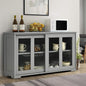 Costzon Sideboard Buffet Cabinet, Wooden Kitchen Storage Cabinet with Adjustable Shelf, Sliding Glass Doors, Accent Coffee Bar Cabinet Console Table for Living Room, Dining Room, Hallway (Grey)