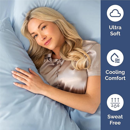 Twin XL 4 Piece Sheet Set - Cooling, Comfy & Breathable - Hotel Luxury Bedding, Includes Fitted Sheet for Women, Men, Kids & Teens - 1 Flat, 1 Fitted Sheet, 2 Pillowcases with Deep Pockets - Sky Blue