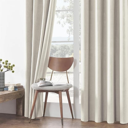 Joydeco White 100% Blackout Curtains 120 Inch 2 Panels, Luxury Thermal White Velvet Curtains for Bedroom Living Room, Soundproof Blackout Window Drapes, Rod Pocket & Back Tab (52W x 120L)