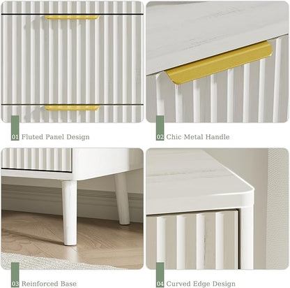 LYNSOM Fluted Dresser and Nightstand Sets 3 Piece, 6-Drawers Dresser and 1-Drawer Nightstands Set of 2, Wood Bedroom Furniture Set for Home, Bedroom, Hallway, White