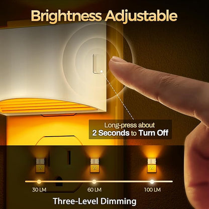 DORESshop LED Night Light[2 Pack], Night Lights Plug into Wall, 3 Level Brightness Adjustable Plug in Night Light, Dusk to Dawn Sensor Nightlights for Adults,Bedroom,Bathroom,Hallway,Amber White Cover