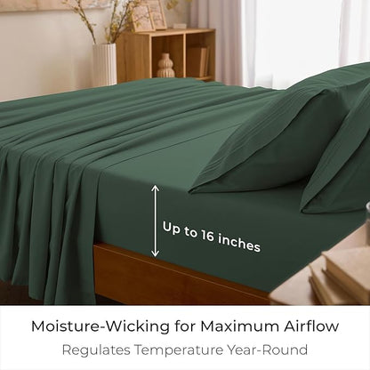 Mellanni Queen Sheet Set - 6-Piece Iconic Collection Bedding, (Including 4 Pillowcases), 16-Inch Deep Pocket, Easy Care, Extra Soft, Cooling Sheets, Brushed Microfiber - Emerald Green