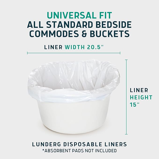 Lunderg Recycled Commode Liners - 100 Environment Friendly Portable Toilet Bags - Medical Grade Bedside Commode Liners Disposable - Universal Fit & Easy to Use - Absorbent Pads Not Included